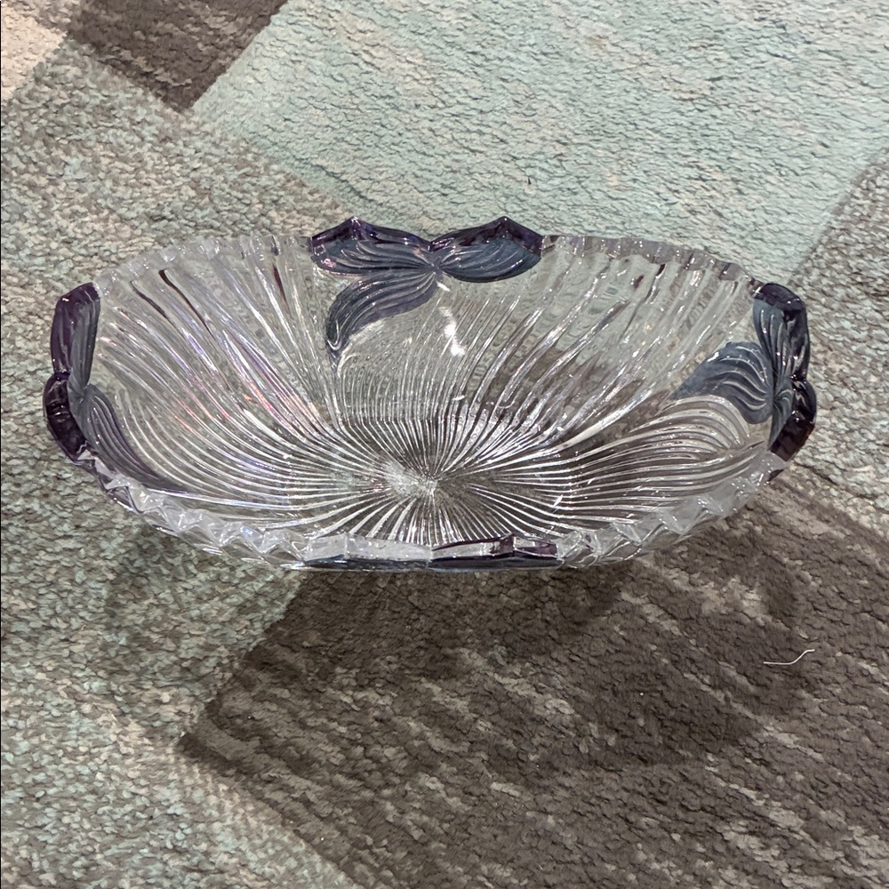 Clear Glass Serving Bowl with Purple Trim